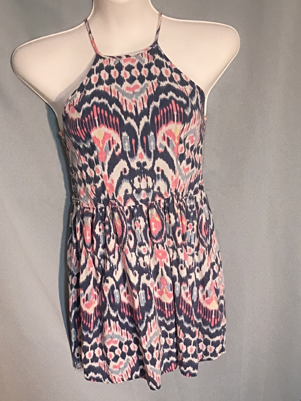 Abercrombie & Fitch Navy, Pink & Cream Halter Mini Dress